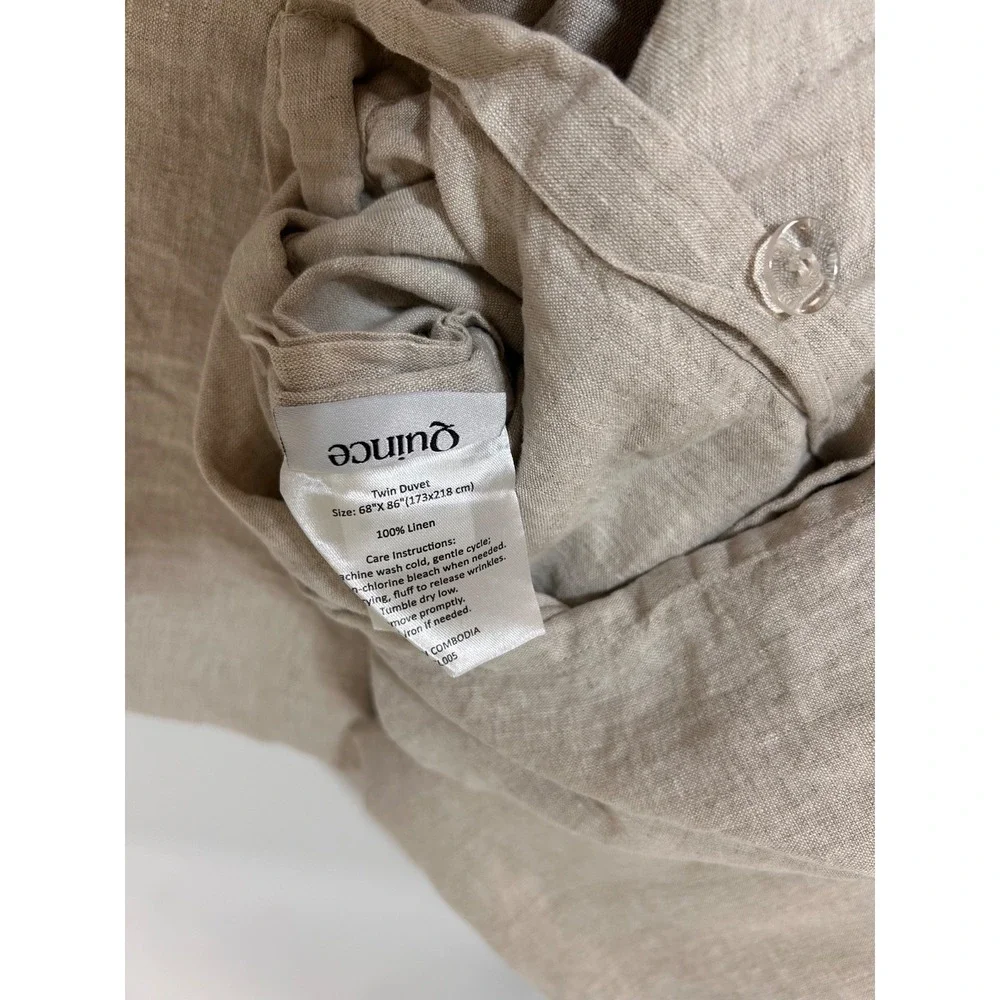 Quince 100% Linen TWIN Duvet Cover & Fitted Sheet Natural Flax Color